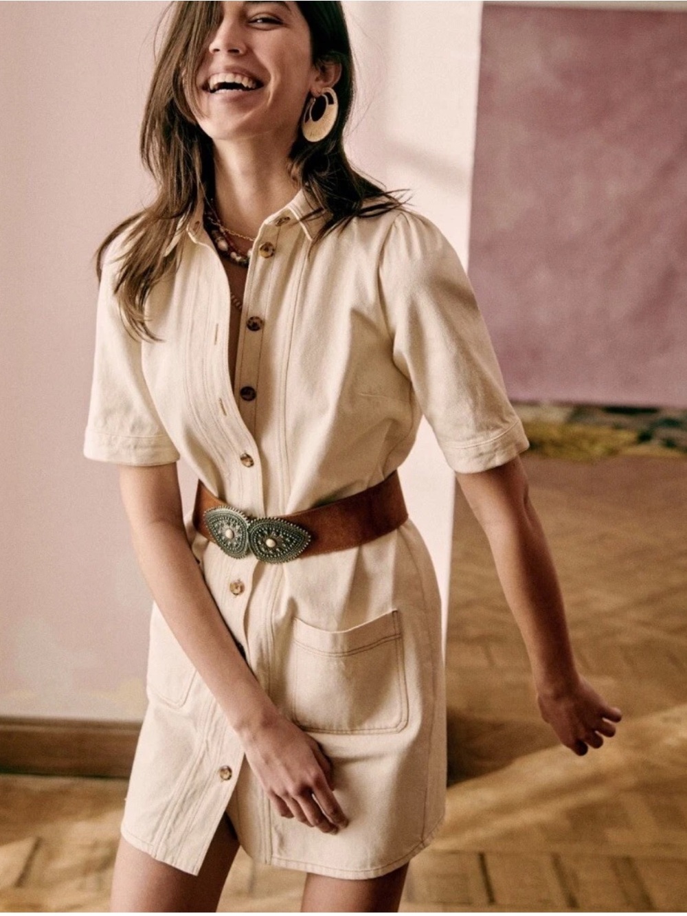 Sezane Dress Ecru Beige Robe Almette NWT US 8